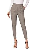 Stil: Casual DIDK Damen Crop Kariert Leggings Elastischer Bund Casual Sommerhose Skinny Hosen mit Plaid Schmal Pants Basic Grau#16 M