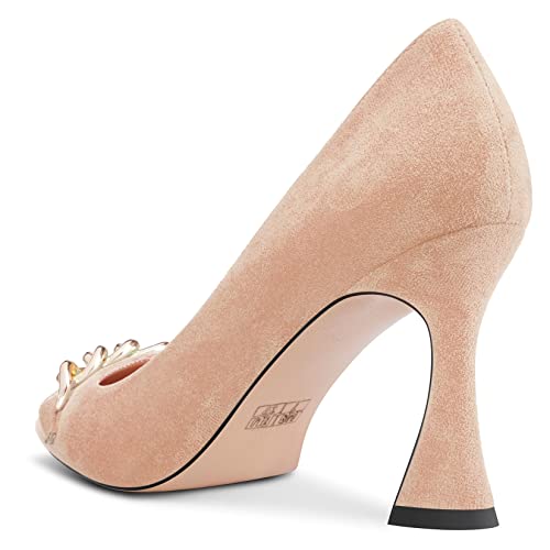 Castamere Women Chunky Block High Heel Pointed Toe Slip-on Pumps Dress Cute 3.3 Inches Heels3