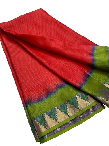 Image of Women's Bhagalpuri Pure Kota Doria Silk Net Saree With Temple Zari Border and Running Blouse Piece
