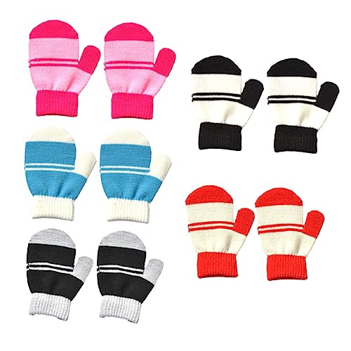 Homoyoyo 5pairs Warm Knitted Boy Girl Gloves for Soft Comfortable Mitts for Boys and Girls Skin-friendly for Ages Accessories for Boys and Girls