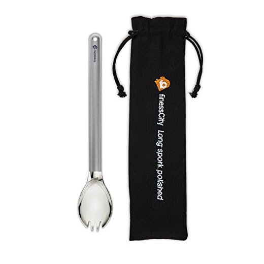 Length: 9.65" (245mm) Titanium Long Handle Spoon with Polished Bowl and Titanium Long Handle Spork with Polished Bowl with Waterproof Case (Long Handle Spork, Standard)