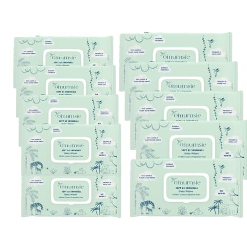 Image of Omumsie 99% Pure Water (Unscented) Baby Wipes | Made With Thickest Plant Based Cotton Fibers | 60 pcs per pack (1 count (Pack of 10) /, 10, count)