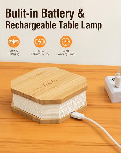 Image of Originality Folding Accordion Lamp, Warm Light Lamp, Portable Desk Lamp, Japanese Gifts, Creative LED Paper Lantern with USB for Home Decoration(Bamboo)
