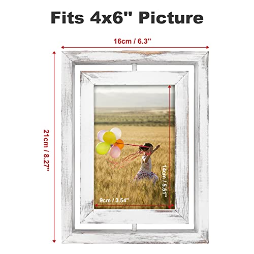 Egofine 2 Pack 4X6 Rotating Floating Picture Frames,Double-Sided Display With Hd Glass Front Wooden Distressed Frame For Vertical Or Horizontal Tabletop Display, White #TOP1
