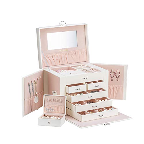 Smileshe Jewelry Box For Women Girls, Pu Leather Large Storage Boxes With Portable Travel Case, Huge Lockable Display Organizer For Rings Earrings Necklaces Bracelets #TOP4
