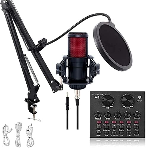Audavibe V500 Mic with V8 Sound Card Set | Condenser Microphone + Audio Mixer & Voice Changer | Recording, Broadcast, Streaming, Singing, Karaoke, Gaming, Podcast & Lecture. V500+Mixer