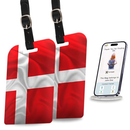 [Pack 2] tag8 Denmark Flag Tag Smart Bag tag |Trendy Luggage tag ID Identification | Suitcase Tag | Fashionable Digital Name tag | Airline Compliant, SITA World Tracer Code Enabled | Gift idea