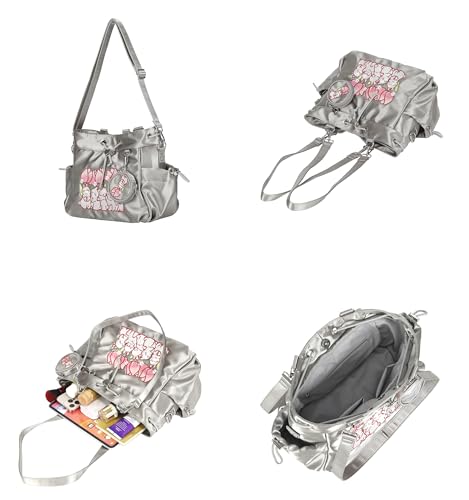 Bolso hobo para mujer de raso con bordado de conejo, bolso tote y bandolera casual miniatura 5