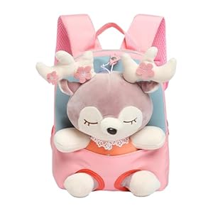 Generico Rucksack für gefüllte Tiere, Kinderrucksack mit abnehmbarer Rentierpuppe | Kleintiertasche, Reisetasche für Snacks, Geschenk für Kinder, Rosa, Beziehen Sie sich auf die Beschreibung