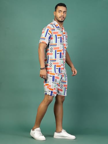 Image of Rigo Printed Co-Ord Set for Men's | Casual Shirt & Shorts Night Suit Set | Lounge-wear Nightdress Pajama Set for Men's | Night Wear, Beach Wear, Vacation Wear Outfit