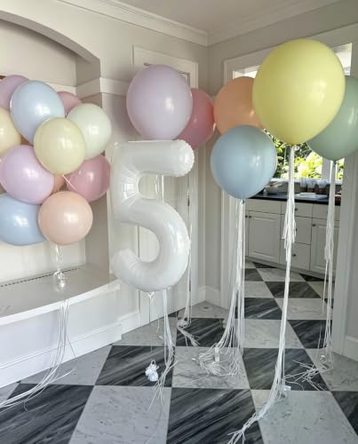 Image of 4 Balloon 40 inch White Number Balloons for 4th Birthday Party Decoration | Saturated Color, Large 40 inch, With Inflation Straw & Hanging Hole, Great for Bridal Party, Wedding, Thanksgiving, Christmas
