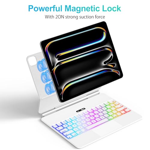 Image of Jibrealg Keyboard Case for iPad Pro 11 Inch (M4 2024 / M5 2025), Ultra-Slim Magic Keyboard with Multi-Touch Trackpad, 7 Colors Backlight, Smart Keyboard for iPad Pro 11 Inch, White