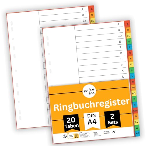 perfect line - Ordner-Register A-Z DIN-A4, 20-teilig, 2er Set, Karton, Made in Germany, Blauer Engel zertifiziert