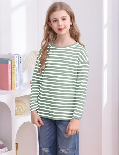 Image of Fanway&EC Girls Casual Long Sleeve T Shirts Basic Crewneck Striped Tunic Blouses Tops