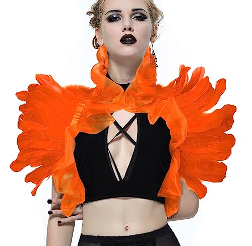 UQJE Victorian Natural Feather Shawl Shrug Shoulder Wrap Gothic Collar Costume Accessories-Orange