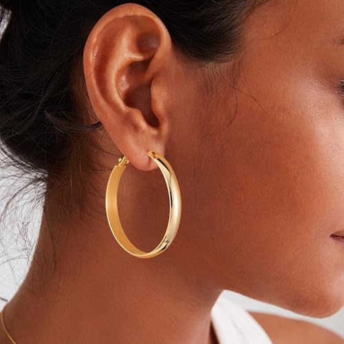 Image of Gold Hoop Earrings for Women with 925 Sterling Silver Post | Hypoallergenic Lightweight Thick Hoops Earrings for Women Trendy Jewelry Gift