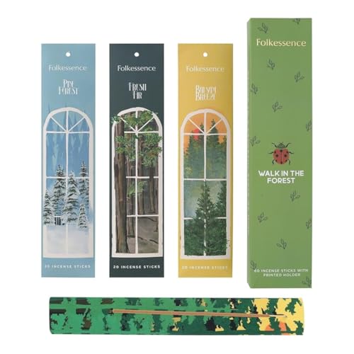 Folkulture Incense Sticks with Holder for Gift | Set of 3 Insenses (60 Insence-Sticks) | Balsam Breeze, Fresh Fir | Pine Forest Non Toxic Incents, Incents or Inscents-Sticks(Forest)