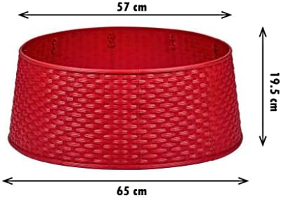 Red Large Christmas Tree Skirt Xmas Rattan Wicker Natural Base Cover Festive Stand Reusable Easy Wipe Clean Foldable | For 2.4m Trees | 57cm x 65cm x 19.5cm