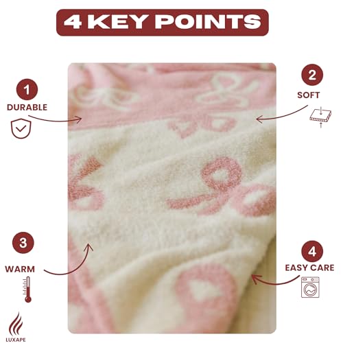 Image of Bow Blanket Pink Bows Soft Throw Blanket Reversible Premium Cozy Fabric for Best Comfort - for Infant,Toddler,Newborn,Nursery,Girl,Throw,Crib,Stroller,Gift, (Pink Bows, 30x40 in)