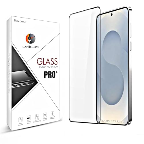 Image of BATCHONE Tempered Glass Screen Protector Compatible For Samsung Galaxy S25 5G (Black) Edge To Edge Full Screen Coverage 9H With Easy Installation Kit,Pack Of 1
