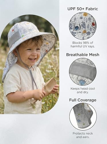 Image of icolor Kids Sun Hat UPF50+ Sun Protection Bucket Hat Toddler Summer Beach Play Hats with Neck Flap for Girl Boy Ages 3~10