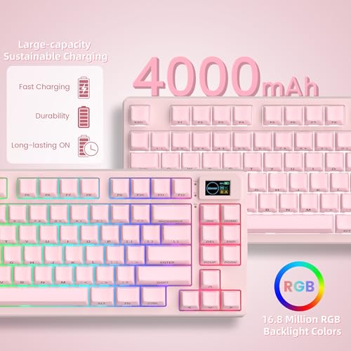 Image of Womier 75% Pink Keyboard Wireless with Color Multimedia Screen | Creamy Mechanical Gaming Keyboard, 3-Modes Hot Swap Cute Key Board w /Wrist Rest, Gasket RGB Custom for Mac /Win (SK80 PRO)
