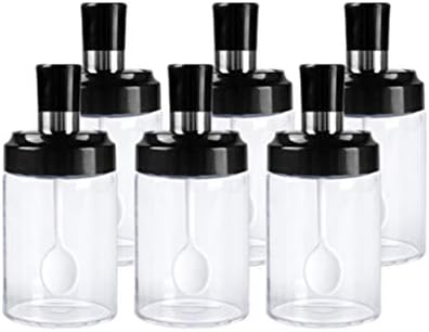 LOYUYU Kitchen Glass Spice Jars Seasonning Box Set of 6, Condiment Pots Spice Jars with Spoons, Oil Bottle Honey Jar Dispenser, Airtight Cap Transparent (8.45oz)