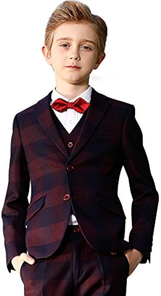 ELPA ELPA Boys Plaid Suits Kids Slim Fit Suits Set of 5 Pieces
