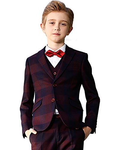 ELPA ELPA Boys Slim Fit Suits Class Plaid Kids Suit Set 6 Pieces Purple Plaid