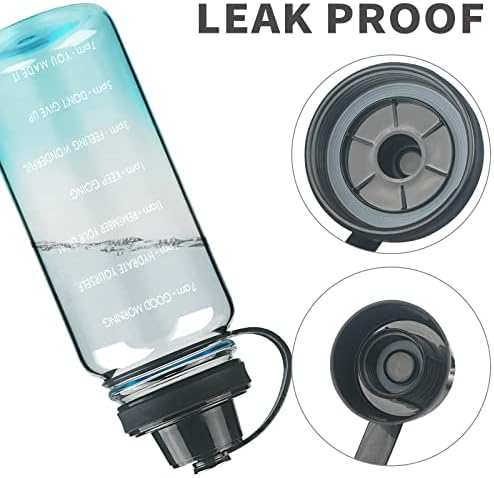 Ferexer Large 1.5 Litre Reusable Glass Water Bottle with Time Marker, Motivational Borosilicate Water Bottle with Neoprene Sleeve 1.5 L BPA Free Blue