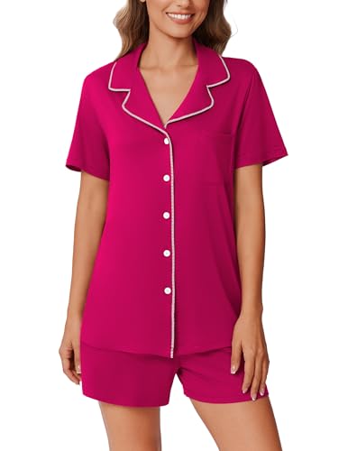 Image of Ekouaer Pajamas Set for Women 2 Piece Pjs Short Sleeve Sleepwear Button Down Lounge Shorts Sets S-XXL