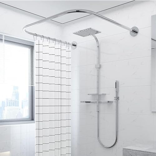 Duschvorhangstange U-Form, 304 Edelstahl Duschvorhangstange Ecke, Einstellbare Duschstange Badewanne Schiene erweiterbar für Badezimmer(80x80x80cm)