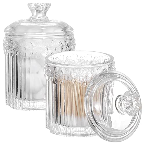 Qtip Lot de 2 pots d'apothicaire en verre avec couvercles pour accessoires de salle de bain et rangement de maquillage