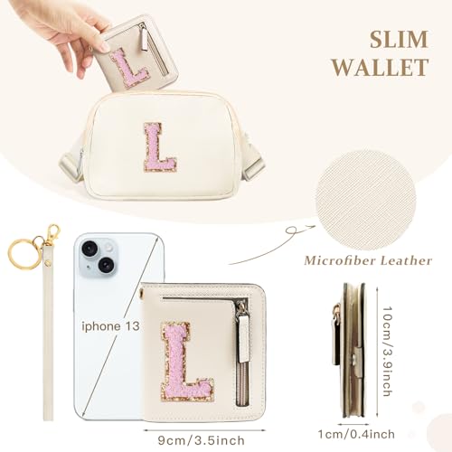 Image of COSHAYSOO Initial Wallet RFID Small Bifold Slim Letter Wallet for Women Teenager Girls Travel Daily Necessities Credit Cards Money Cash Coin Organizer, Off White, Compact, L