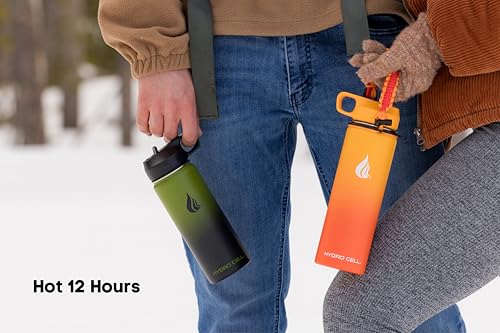 Image of HYDRO CELL Stainless Steel Insulated Water Bottle with Straw - For Cold & Hot Drinks - Metal Vacuum Flask with Screw Cap and Modern Leakproof Sport Thermos for Adults (Army /Black 18oz)
