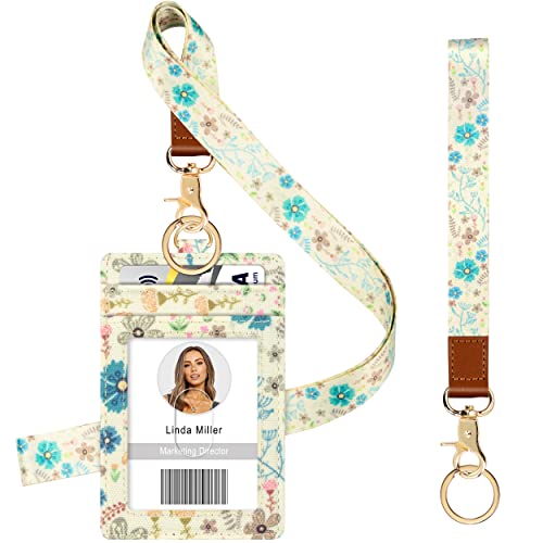 Azrra Id Badge Holder With Lanyards, Id Badge Card Holder With 1 Clear Id Window, 4 Credit Card Slots Includes A Detachable Neck Lanyard And Wrist Lanyard With 2 Key Rings #TOP23