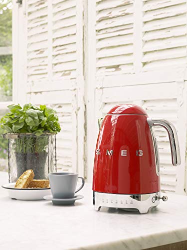 Smeg, Bouilloire à Température Variable KLF04RDEU 1,7 L, Plusieurs Température, Filtre Anticalcaire Lavable, Arrêt Automatique de Sécurité, Indicateur de Niveau d'Eau, Range Câble, 2400W, Rouge