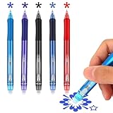 MOTIBACK Juego de 5 bolígrafos de gel borrables, 0,5 mm, colores negro, azul, azul claro, morado, rojo (negro, azul, azul claro, morado, rojo)