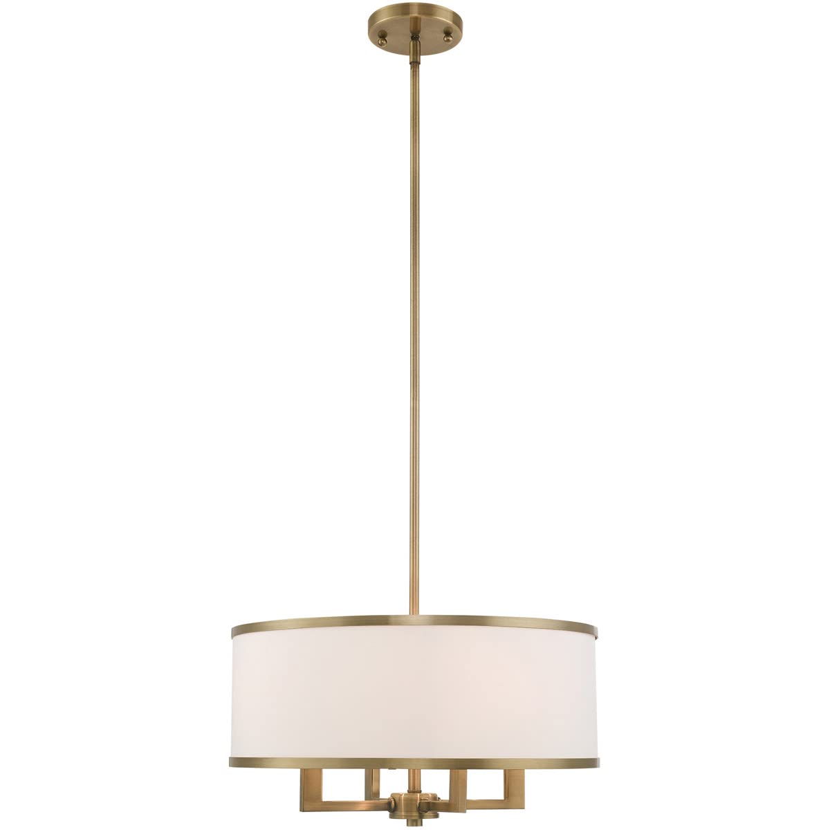 Livex Lighting 62615-01 Park Ridge - Four Light Chandelier, Antique Brass Finish with Off-White Fabric Shade