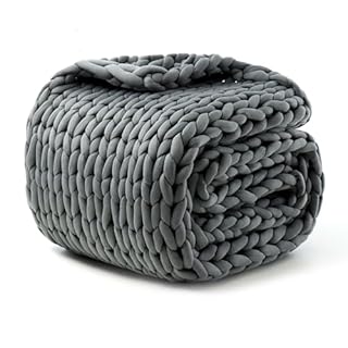 Goodhipi Hand-Knit Weighted Blanket for Adults, Chunky Knit Blanket, Cooling,Breathable,Sustainable,Machine Washable,Organic Cotton,Valentine's Day Birthday Gifts for Mom Women(Dark Grey,40"*60",8lb)