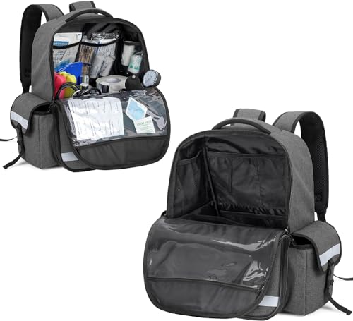 Image of AHM Emergency Medical Backpack Empty, First Responder EMT Bag for EMS, Camping, Hiking, Home Health, Field Trips - Grey (Bag Only)