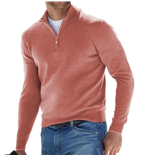 Mmoneyake Sweaters for Men Quarter Zip Up V Neck Sweater Slim Fit Lightweight Mock Neck Pullover Fall Winter Jumper Warm Tops