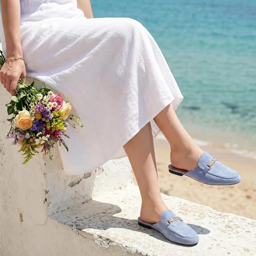 Image of Womens Mules Buckle Flats: Classic Suede Slip On Shoes Dressy Closed Toe Backless Slides Loafers 2026 for Business Work Office Casual