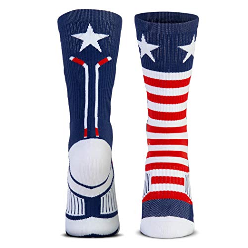 ChalkTalkSPORTS Hockey Performance Crew Socks - USA Patriotic - Youth & Adult - Red White & Blue - Hockey Mid-Calf Socks