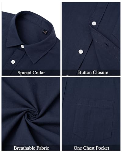 Image of J.VER Mens Linen Shirt Short Sleeve Button Down Casual Summer Shirts | Cotton Linen, Untucked, Big Tall, from Beach Camp Vacation, Cruise Fishing, Work Office, to Wedding Party Family, with Pocket