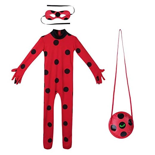 URAQT Drisfraz Lady Bug Vestido Infantil Niñas Costume Rojo Cosplay Disfraz de Halloween, Cumpleaños (Rojo XL)
