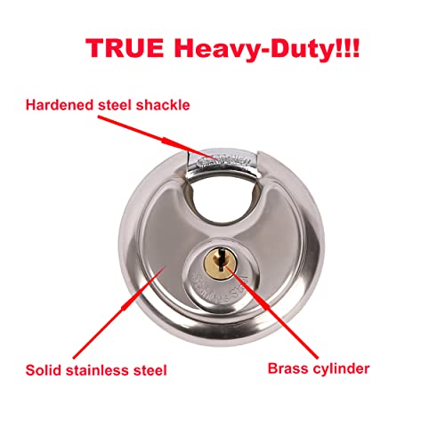PEAKTOW Keyed Alike Heavy Duty Indoor/Outdoor Stainless Steel Lock, 2-3/4-inch/70mm Wide Body Shrouded Disk Padlock for Warehouse, Garage, Locker, Cabinet, and Shed, Pack of 12, with 24 Keys by PEAKTOW - Image 2