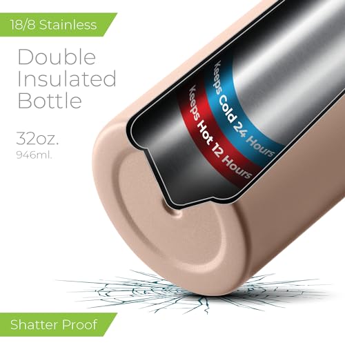 Image of SipX 32 oz Stainless Steel Insulated Water Bottle with Leakproof Lid & Carry Hook - Triple Insulated - Cold 24 Hours /Hot 12 Hours - Perfect for Gym, Work, Sports, Travel - Pink