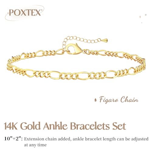 Image of Extra Large Anklets for Women Waterproof, 14K Gold Plated Stack Anklets for Women Plus Size, 10 inch+2 inch Non Tarnish Large Ankle Bracelets for Women, Summer Big Ankles Set, Beach Bikini Vacation Jewelry