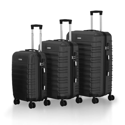 Juskys Hartschale Kofferset Reisekoffer 3 teilig - Zahlenschloss, geräuscharme 360° Rollen groß, Teleskopgriff, leicht - Koffer in Schwarz Juskys Hartschale Kofferset Reisekoffer 3 teilig - Zahlenschloss, geräuscharme 360° Rollen groß, Teleskopgriff, leicht - Koffer in Schwarz